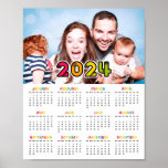 Colorful family photo 2024 calendar poster<br><div class="desc">A modern photo poster calendar for the year 2024,  to customize with your favorite family picture.</div>