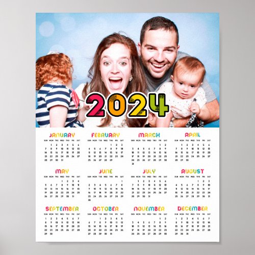 Colorful family photo 2024 calendar poster
