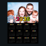 Colorful family photo 2025 Black calendar Poster<br><div class="desc">A modern photo poster calendar for the year 2025,  to customize with your favorite family picture.</div>