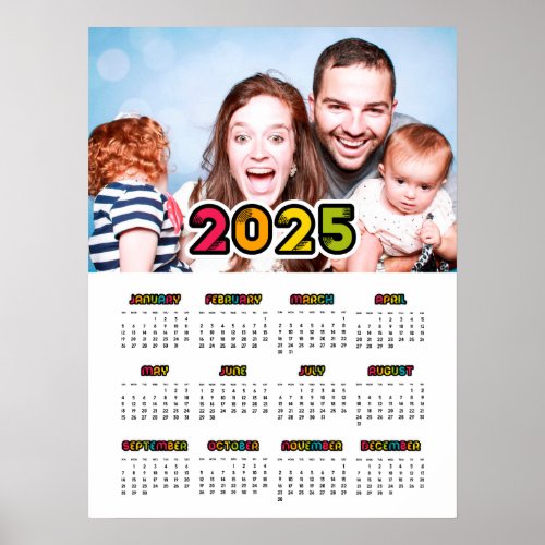 Colorful family photo 2025 calendar poster