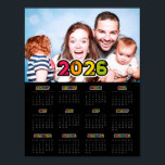Colorful family photo 2026 Black calendar Poster<br><div class="desc">A modern photo poster calendar for the year 2026,  to customize with your favorite family picture.</div>