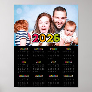 Colorful family photo 2026 Black calendar Poster