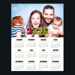 Colorful family photo 2026 calendar poster<br><div class="desc">A modern photo poster calendar for the year 2026,  to customize with your favorite family picture.</div>