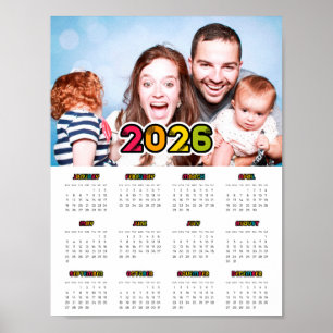 Colorful family photo 2026 calendar poster