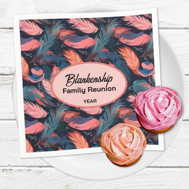 Colorful Family Reunion Feather Background Paper  Napkins (Add some colorful pizzazz to your family reunion party essentials with these custom napkins.)
