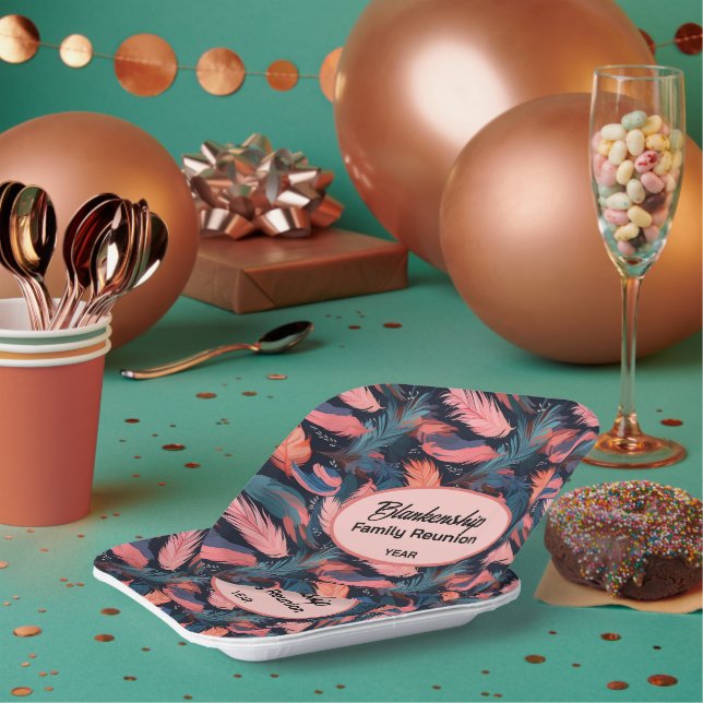 Colorful Family Reunion Feather Background Paper  Paper Plates (Multi)