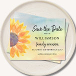 Colorful Family Reunion Save The Date Announcement Postcard<br><div class="desc">Ask your family to save the date for their Family Reunion with this colorful floral save the date card. It features a watercolor sunflower and background. Easily customizable with your name and details. Because we create our artwork you won't find this exact image from other designers. Original Watercolor © Michele...</div>