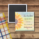 Colorful Family Reunion Sunflower Save The Date Magnet<br><div class="desc">Ask your family to save the date for their Family Reunion with this colorful sunflower save the date magnet.
It fees decorated with a watercolor sunflower and background.
Easily customizable.
Because we create our artwork you won't find this exact image from other designers.
Original Watercolor © Michele Davies.</div>