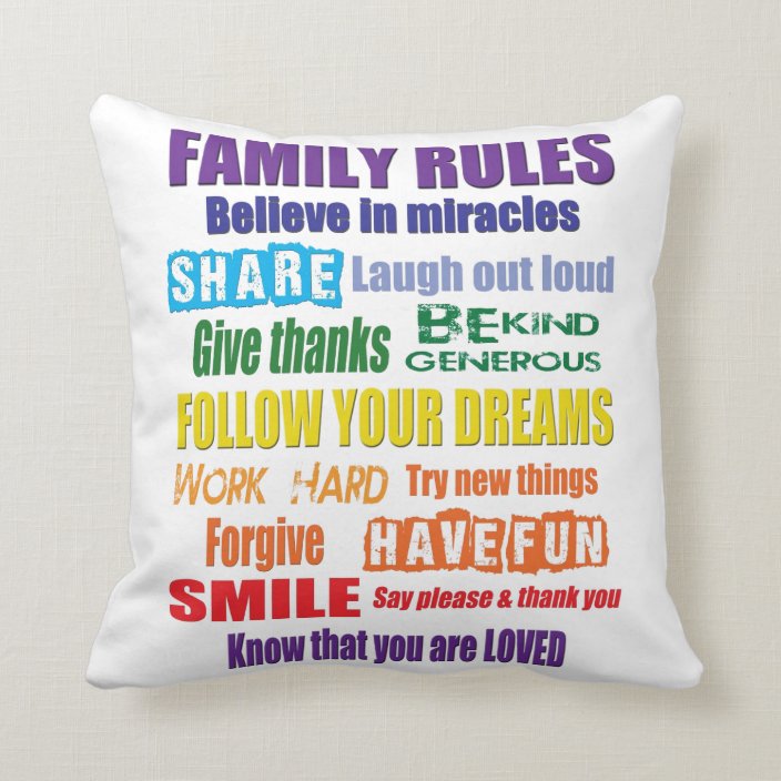 Colorful Family Rules Throw Pillow