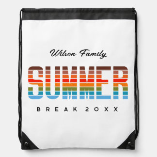 Colorful Family Summer Break Sunset Ocean Drawstring Bag