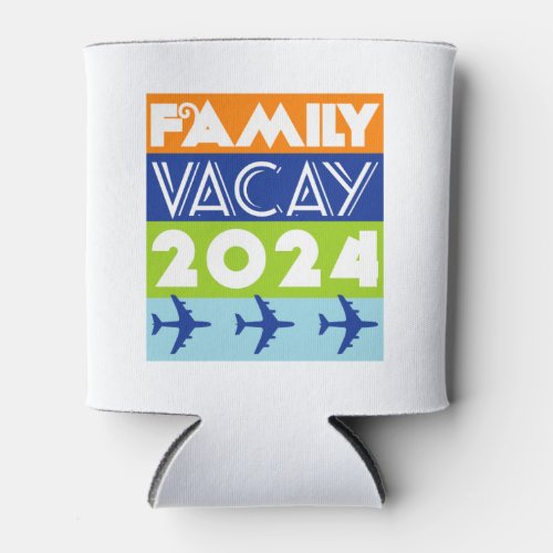 Colorful Family Vacay 2024 Airplane Typography Can Cooler
