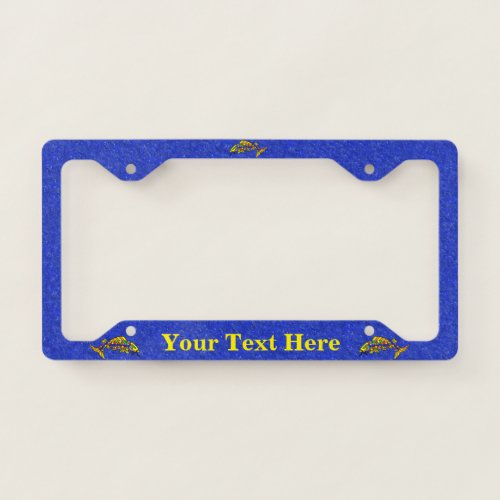 Colorful Fancy Abstract Fish Dark blue Sparkles License Plate Frame