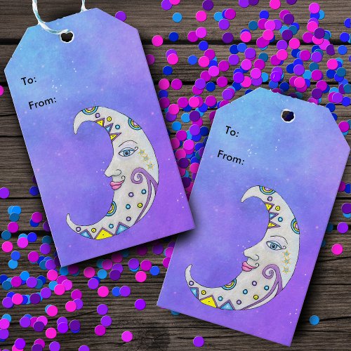 Colorful Fancy Crescent Moon Geometric Shapes Sky Gift Tags