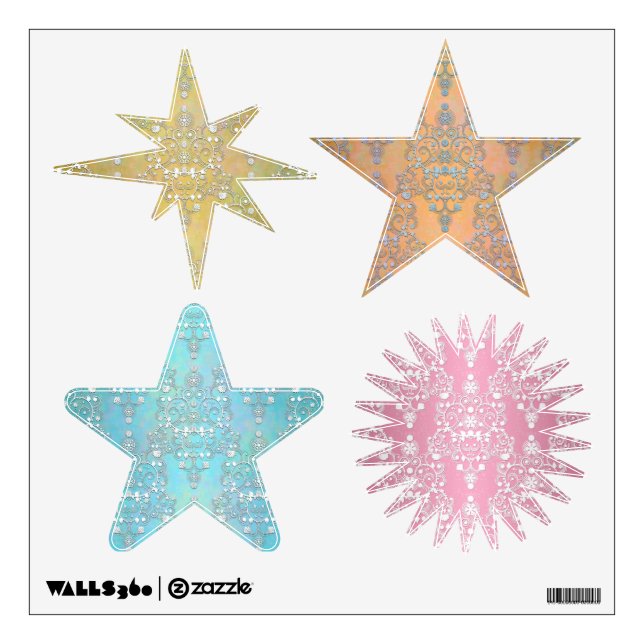 Colorful Fancy Damask Pattern Pastel Stars Wall Decal (Front)