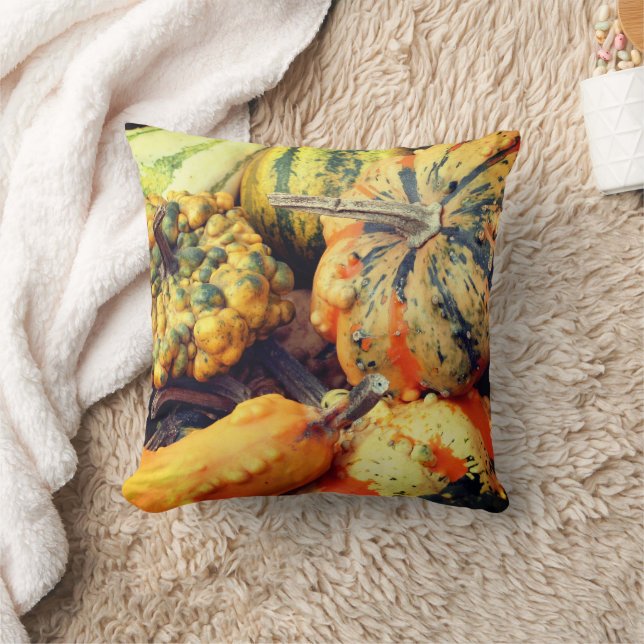 Colorful Fancy Gourds Close Up Throw Pillow (Blanket)