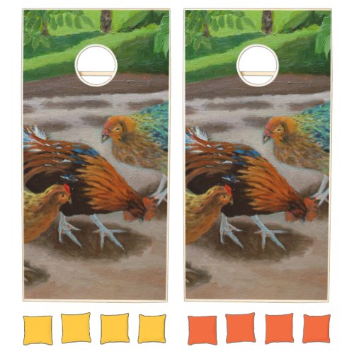 Colorful Fancy Rooster  Chickens Cornhole Set