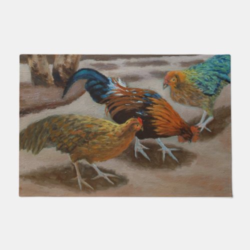 Colorful Fancy Rooster  Chickens Doormat