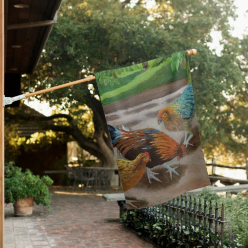 Colorful Fancy Rooster  Chickens House Flag