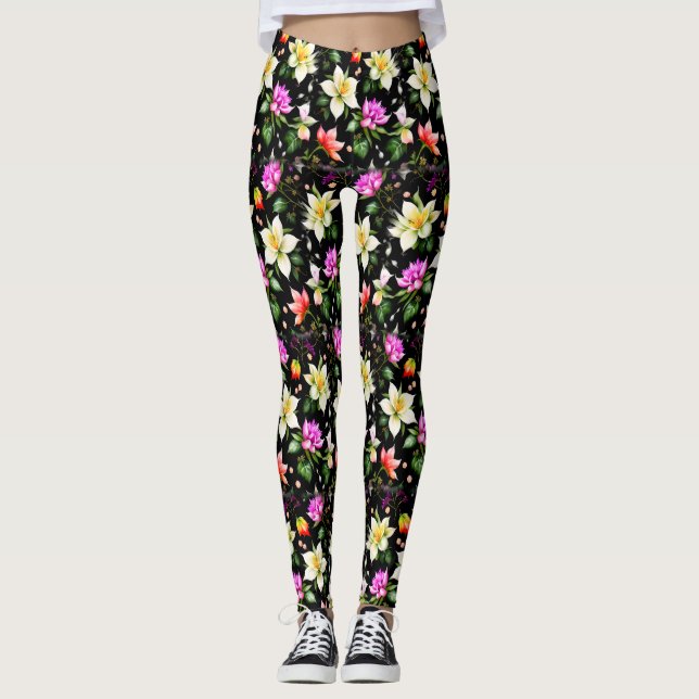 Colorful Fantastic Flowers Leggings (Front)