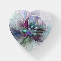 Colorful Fantasy Abstract Art Fractal Flower Heart Paperweight