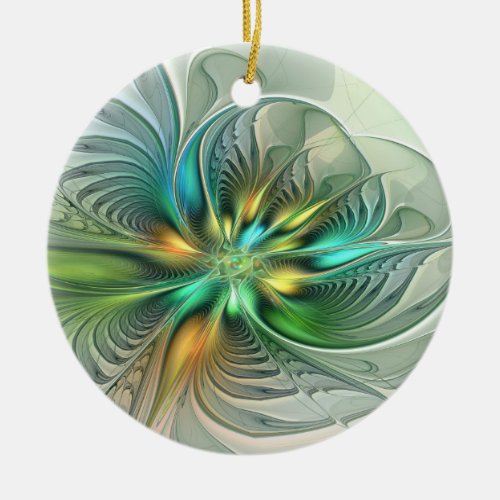 Colorful Fantasy Abstract Flower Fractal Art Ceramic Ornament