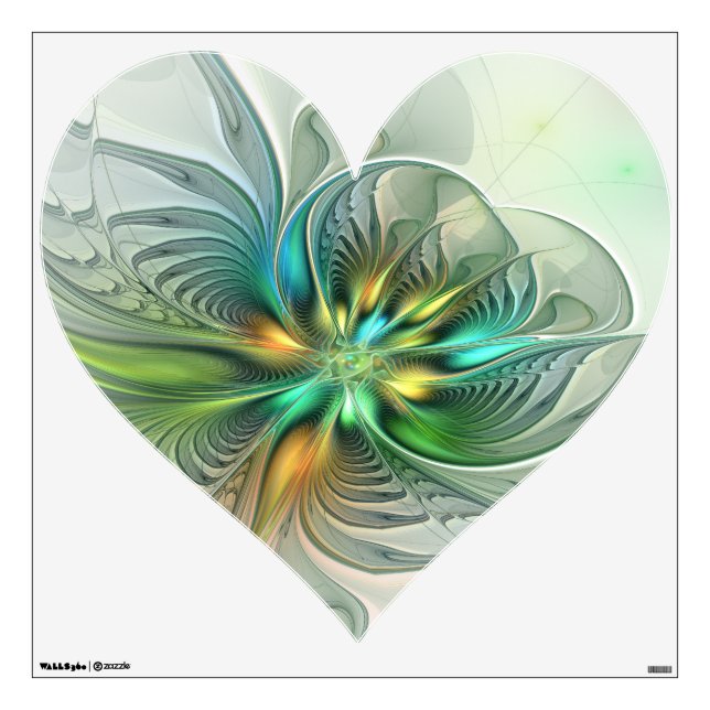Colorful Fantasy Abstract Flower Fractal Art Heart Wall Decal (Front)