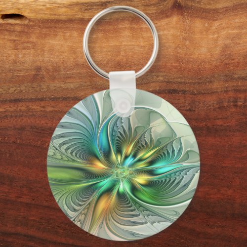 Colorful Fantasy Abstract Flower Fractal Art Keychain