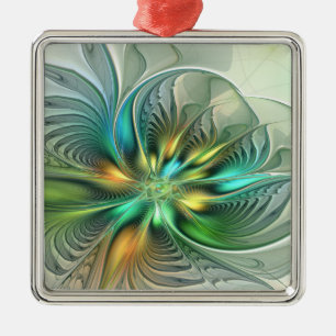Colorful Fantasy Abstract Flower Fractal Art Metal Ornament