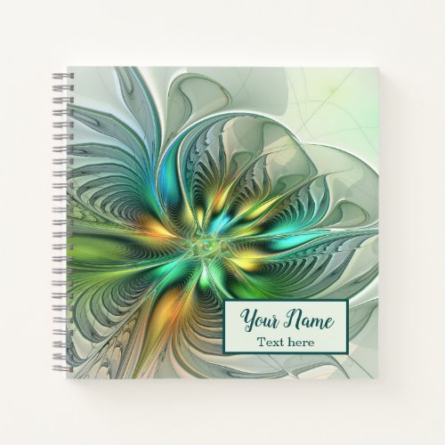 Colorful Fantasy Abstract Flower Fractal Art Name Notebook