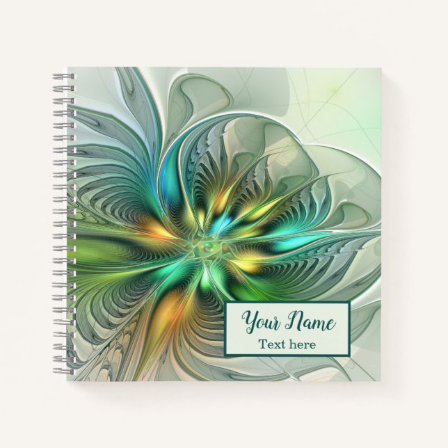 Colorful Fantasy Abstract Flower Fractal Art Name Notebook (Front)
