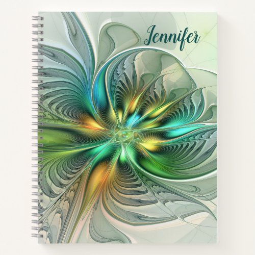 Colorful Fantasy Abstract Flower Fractal Art Name Notebook