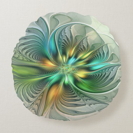 Colorful Fantasy Abstract Flower Fractal Art Round Pillow Zazzle Com