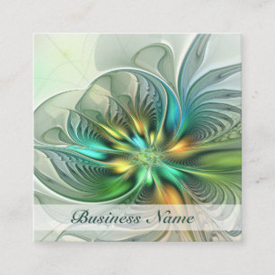 Colorful Fantasy Abstract Flower Fractal Art Square Business Card