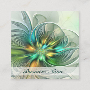 Colorful Fantasy Abstract Flower Fractal Art Square Business Card