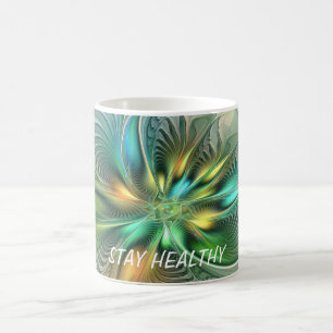 Colorful Fantasy Abstract Flower Fractal Art Text Coffee Mug