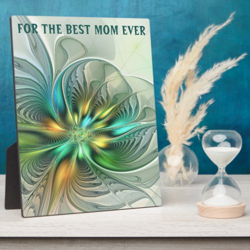 Colorful Fantasy Abstract Flower Fractal Best Mom Plaque