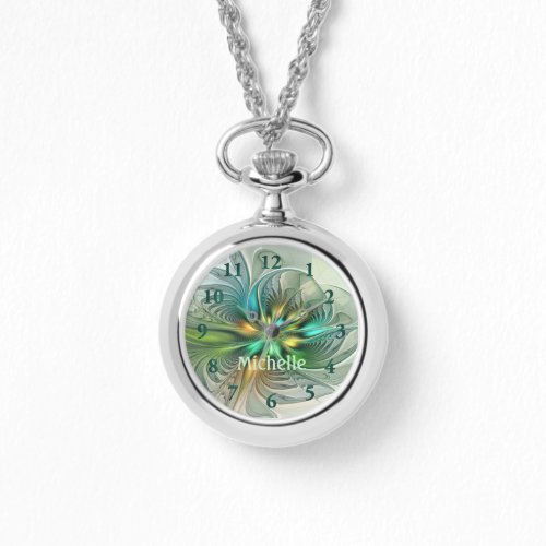 Colorful Fantasy Abstract Flower Fractal Own Name Watch