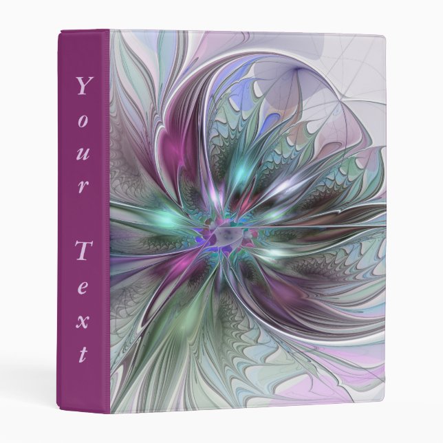 Colorful Fantasy Abstract Fractal Art Flower Text Mini Binder (Front/Spine)