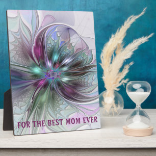Colorful Fantasy Abstract Fractal Flower Best Mom Plaque