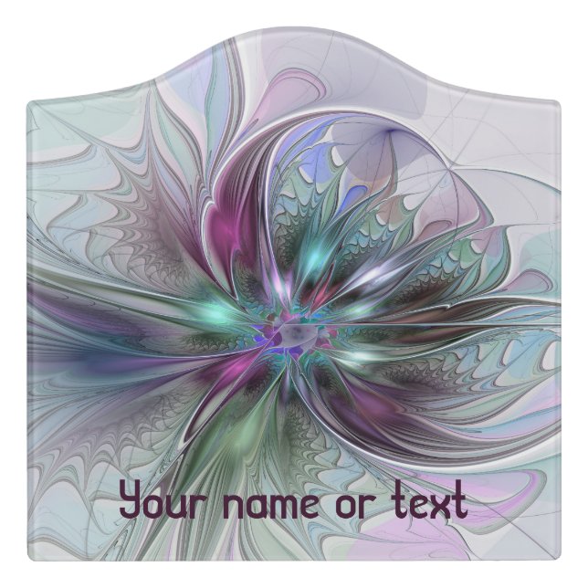 Colorful Fantasy Abstract Fractal Flower Custom Door Sign (Large Crest Front)