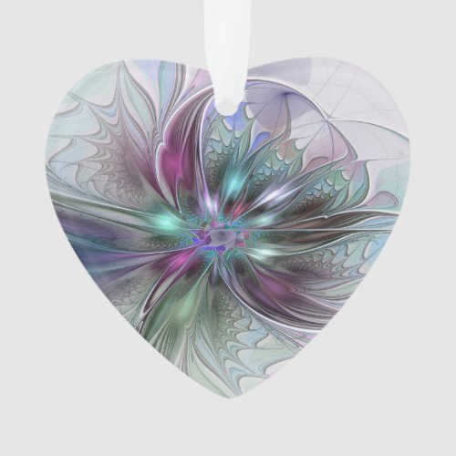 Colorful Fantasy Abstract Fractal Flower Heart Ornament