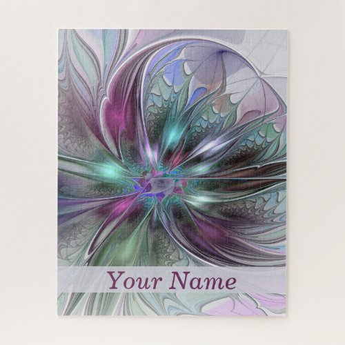 Colorful Fantasy Abstract Fractal Flower Name Jigsaw Puzzle