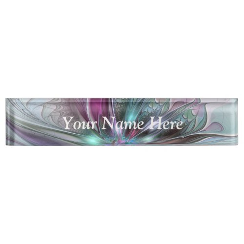 Colorful Fantasy Abstract Fractal Flower Own Title Desk Name Plate