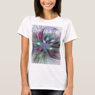 Colorful Fantasy Abstract Fractal Flower Text T-Shirt