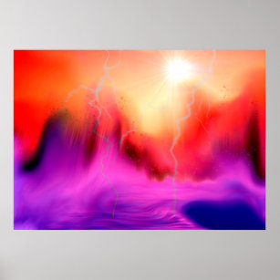 Colorful Fantasy Abstract Landscape and Sun Storm Poster