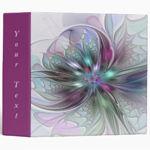 Colorful Fantasy Abstract Modern Art Flower Text 3 Ring Binder