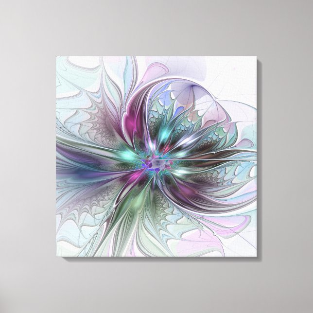 Colorful Fantasy Abstract Modern Flower Triptych Canvas Print (Front)