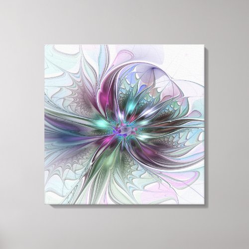Colorful Fantasy Abstract Modern Flower Triptych Canvas Print