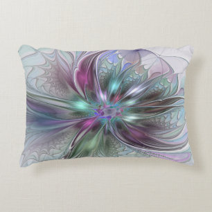 Colorful Fantasy Abstract Modern Fractal Flower Accent Pillow