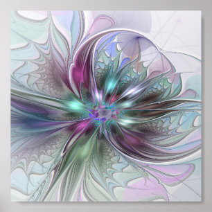 Colorful Fantasy Abstract Modern Fractal Flower Acrylic Photo Tile